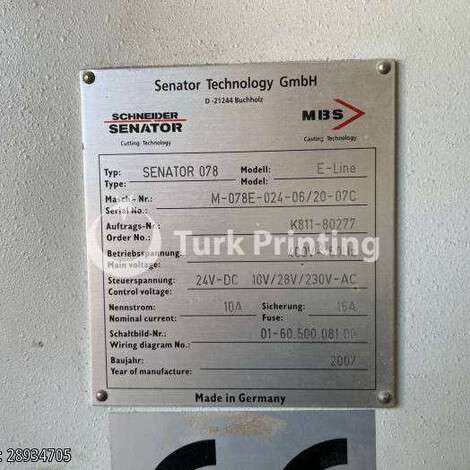 Used Schneider Senator 78 E-Line year of 2007 for sale, price ask the owner, at TurkPrinting in Paper Cutters - Guillotines