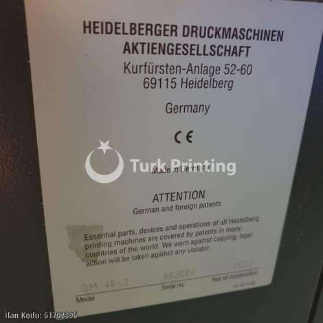 Used Heidelberg Printmaster QM 46 2 Colours Offset Printing Press year of 2002 for sale, price ask the owner, at TurkPrinting in Used Offset Printing Machines